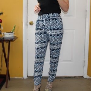 Blue Patterned Rayon Pants